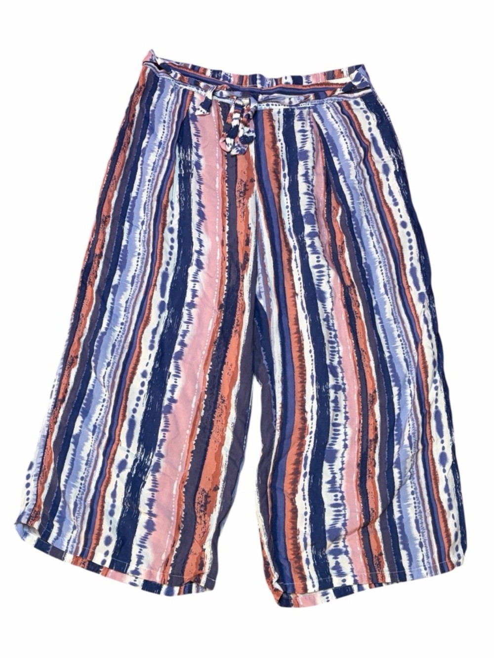 Gypsies & Moondust Boho Wide Leg Pants Blue Pink Striped Elastic Waist XL
